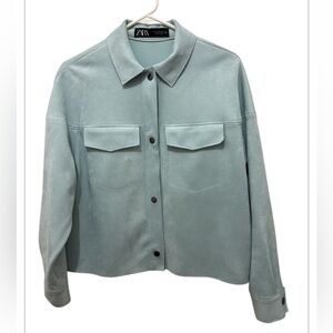 Zara women's blue Light button and top long sleeve shirt jacket Size XS.